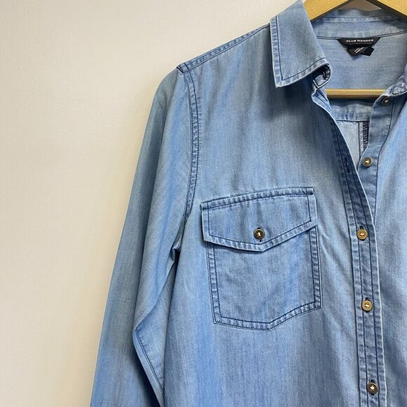 Club Monaco Chambray Denim Button Down Top - Picture 2 of 11